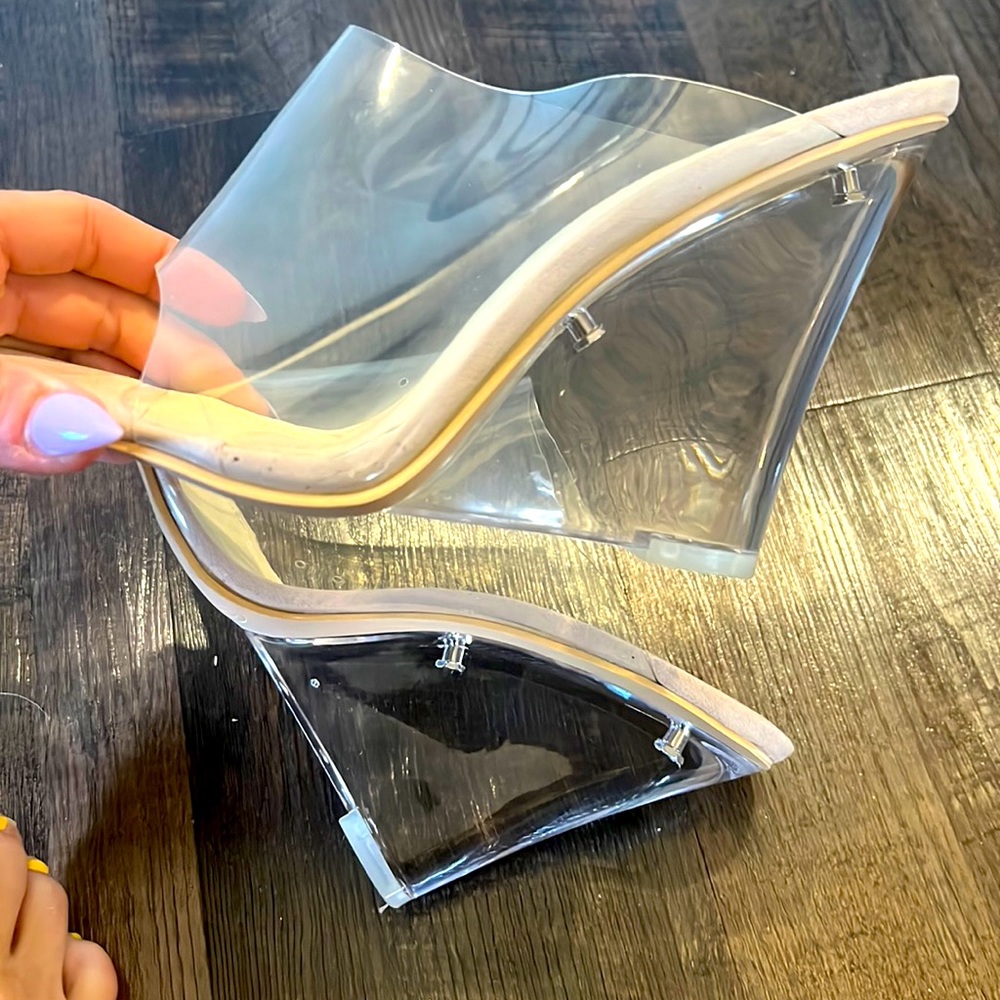 Wore twice Transparent Clear  Lucite Wedge Heel Sandals reposh